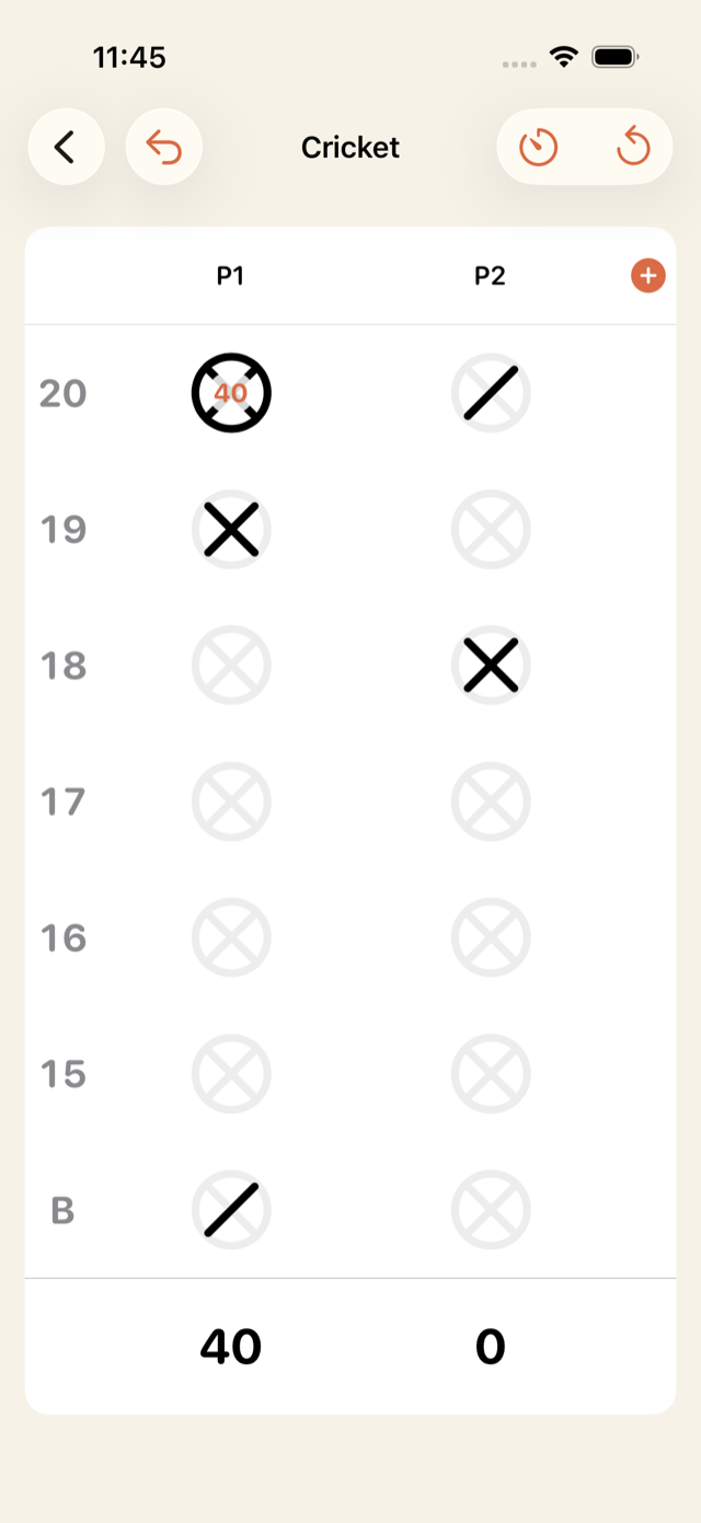 Cricket board with marks toward closing 20, 19, 18 and bull