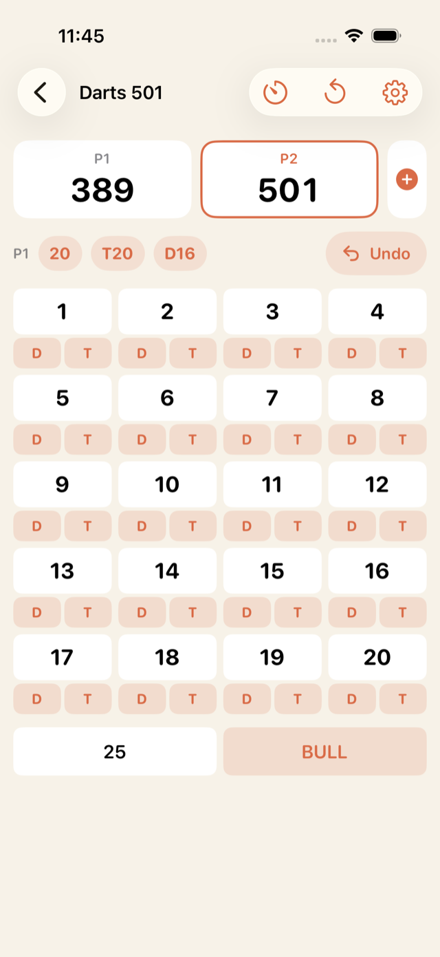 Darts 501 board, every number with single, double, and triple zones